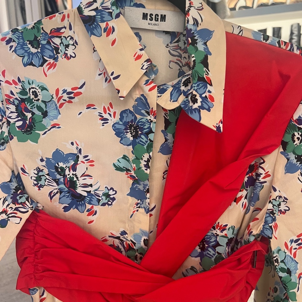 MSGM Light Pink Bouquet Poplin Shirt - Picture 2 of 4